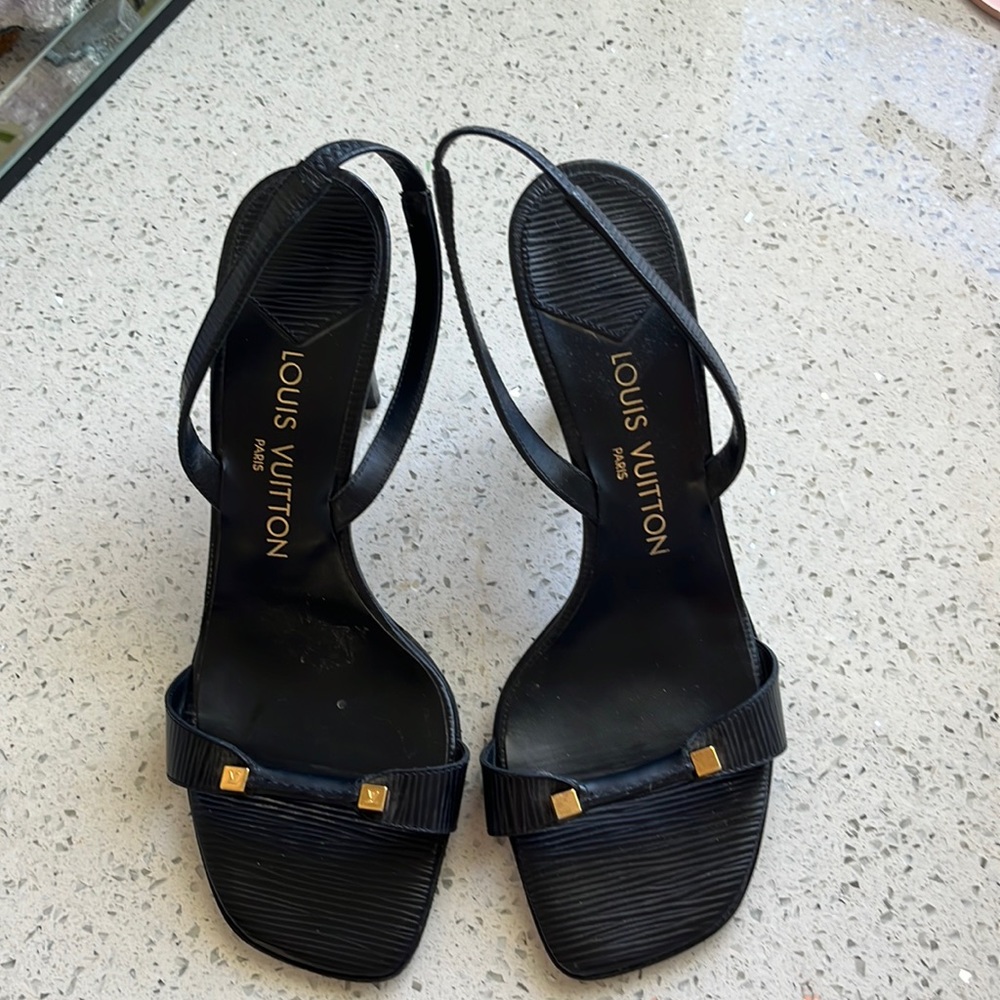 Louis Vuitton, black, leather dice, slingback sandals, size 37